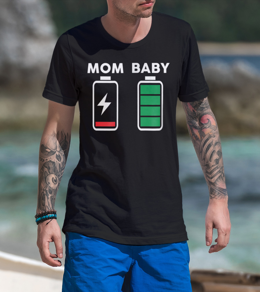 MOM BABY BATTERY DRAINED FULL CHARGE ICONS T-Shirt