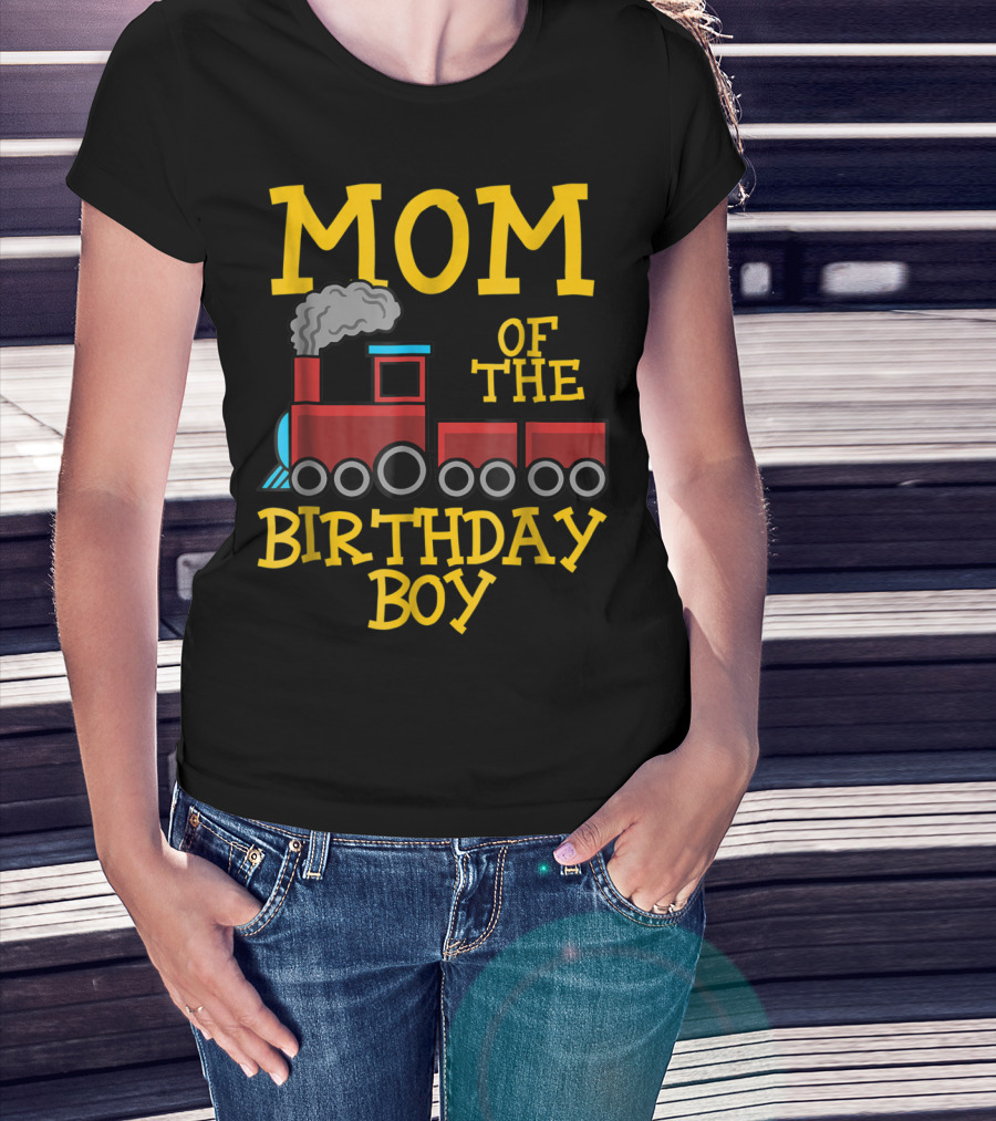 Mom Of The Birthday Boy Train Conductor Party T-Shirt