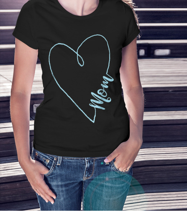 Mom Heart Aquamarine March Birthstone T-Shirt