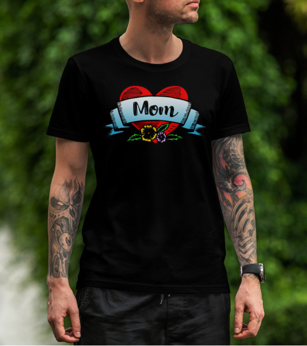 Mom Heart Floral Banner T-Shirt