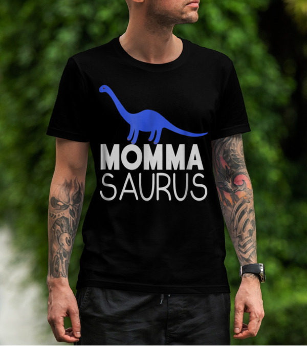 Mom Momma Saurus Blue Dinosaur Family Tribe Matching T-Shirt