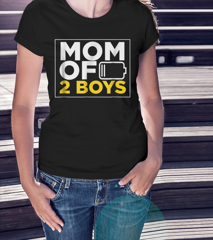 MOM OF 2 BOYS Low Battery Mom Of Boys T-Shirt
