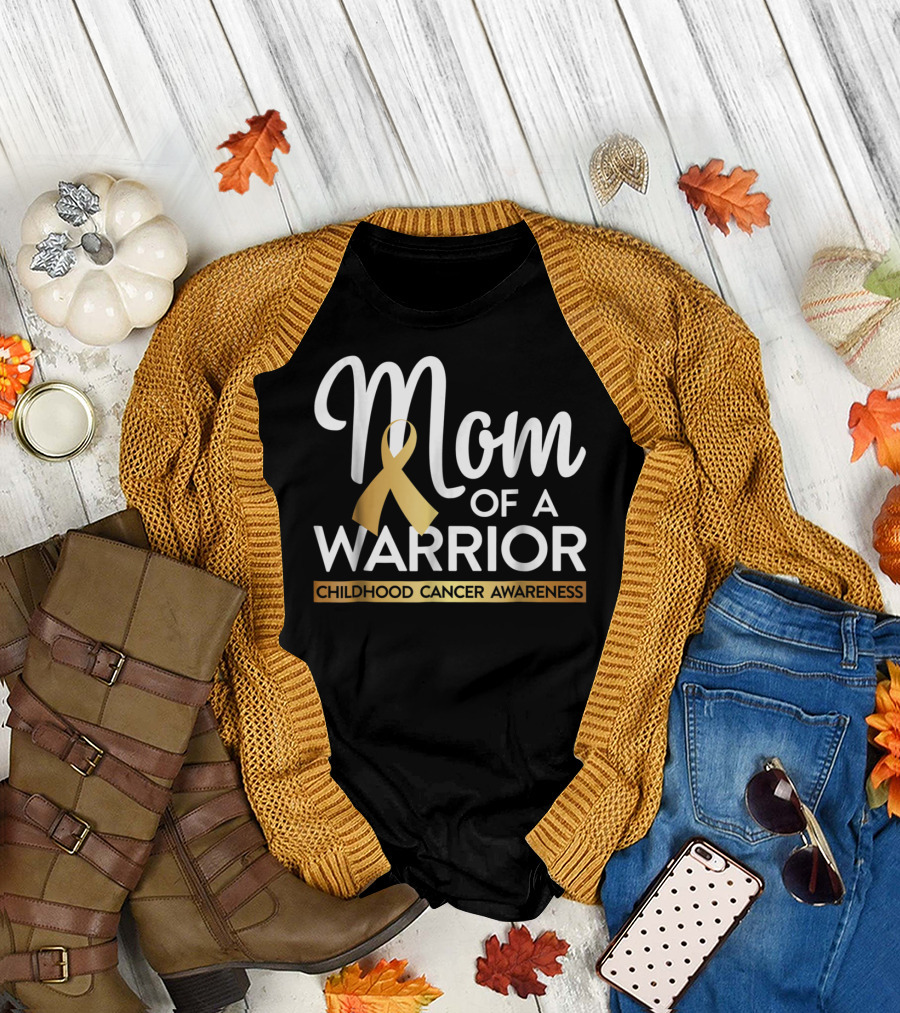 Mom Of A Warrior Childhood Cancer Awareness Gold T-Shirt