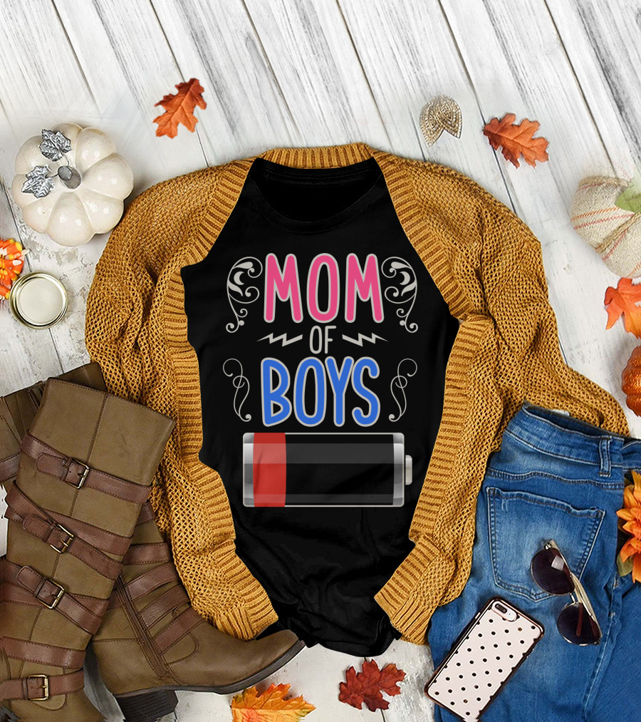 Mom Of Boys Low Battery Mama Mother T-Shirt