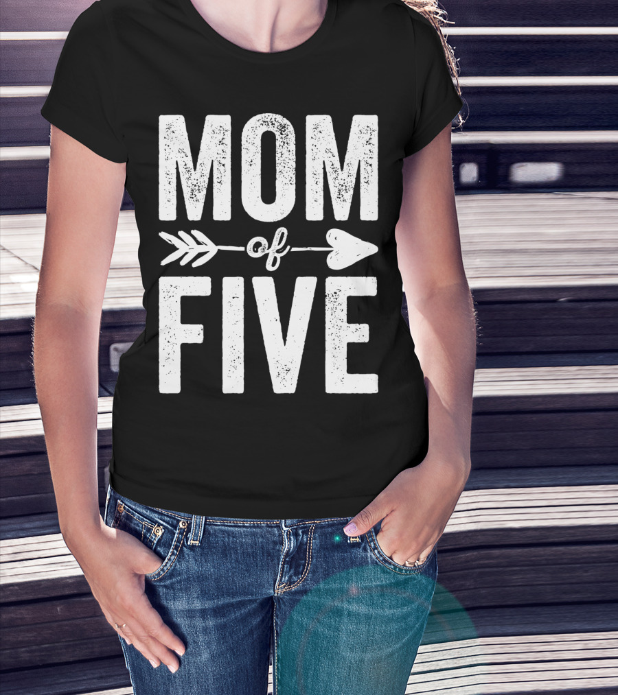 Mom Of Five Arrow Heart T-Shirt