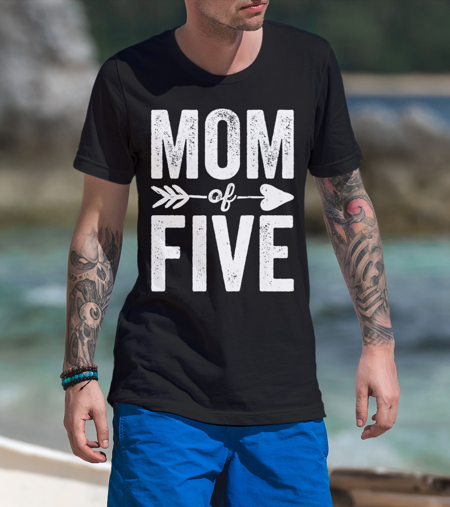 Mom Of Five Arrow Heart T-Shirt