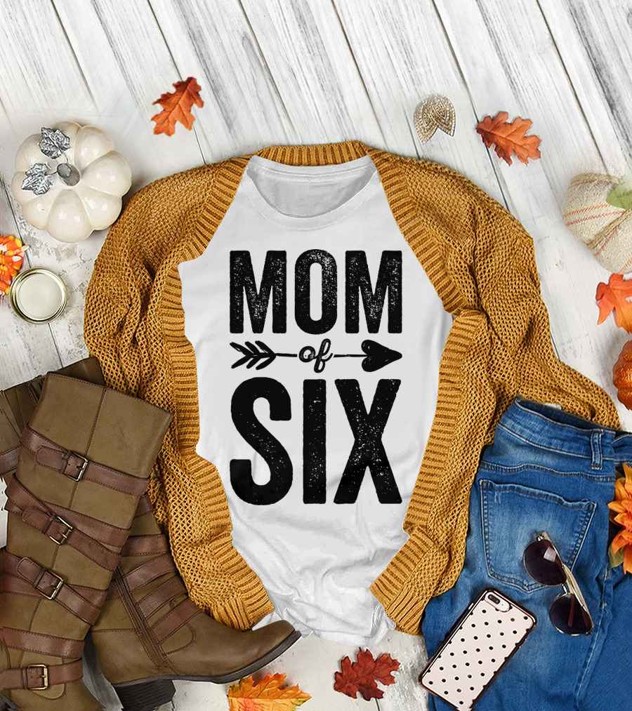 Mom Of Six Arrow Typography T-Shirt