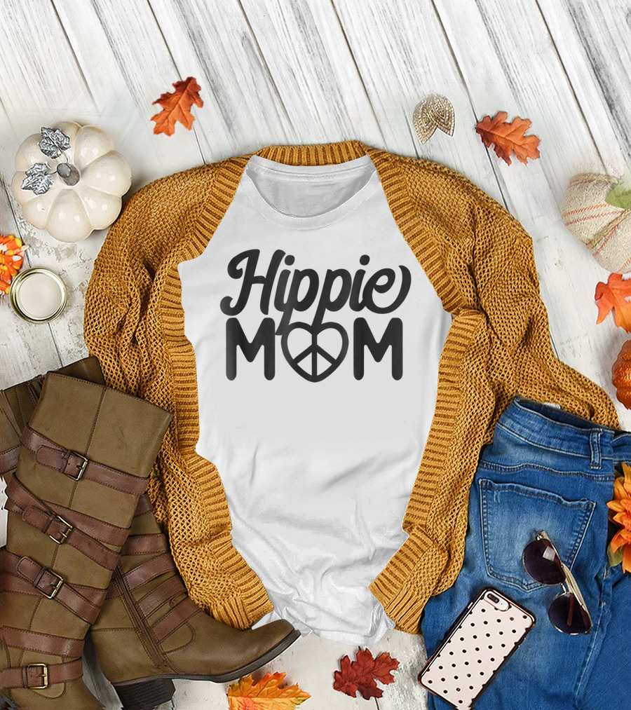Hippie Mom Heart Peace Sign Mama T-Shirt