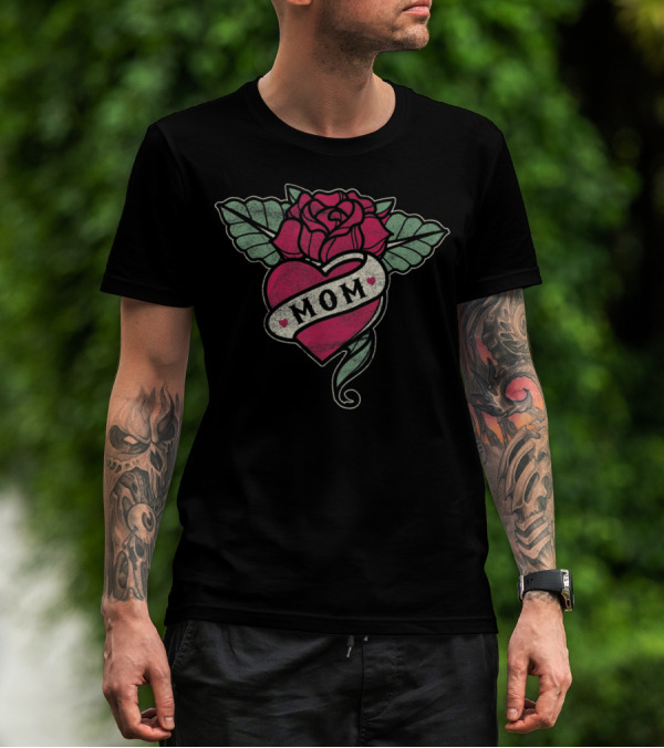 Mom Tattoo Heart Red Rose T-Shirt