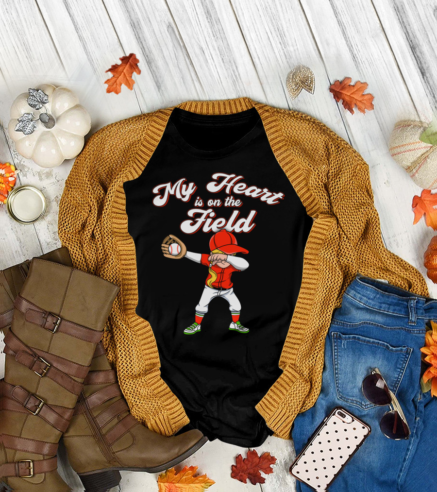 My Heart is on the Field Dabbing Baseball Player T-Shirt