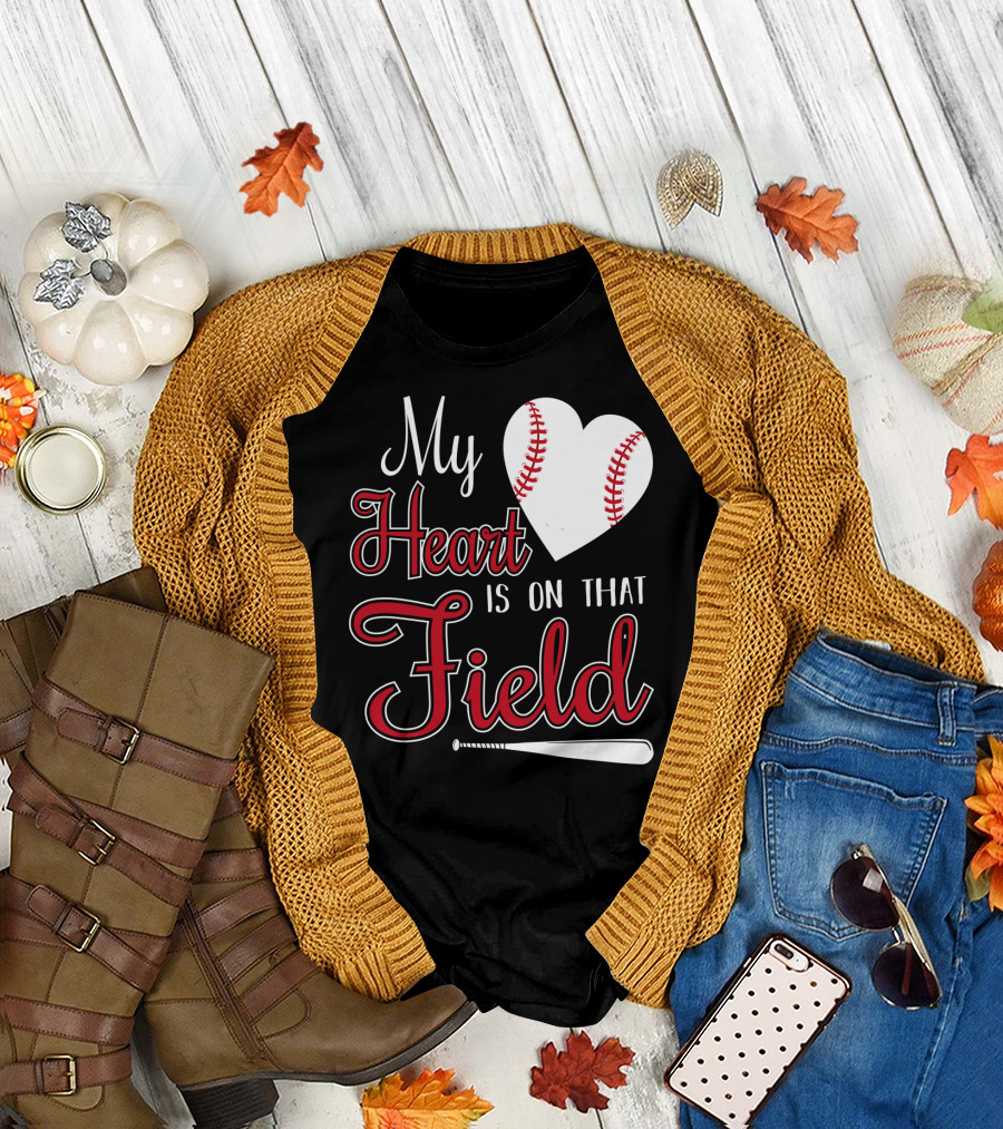 My Heart Is On That Field Baseball Bat Heart T-Shirt