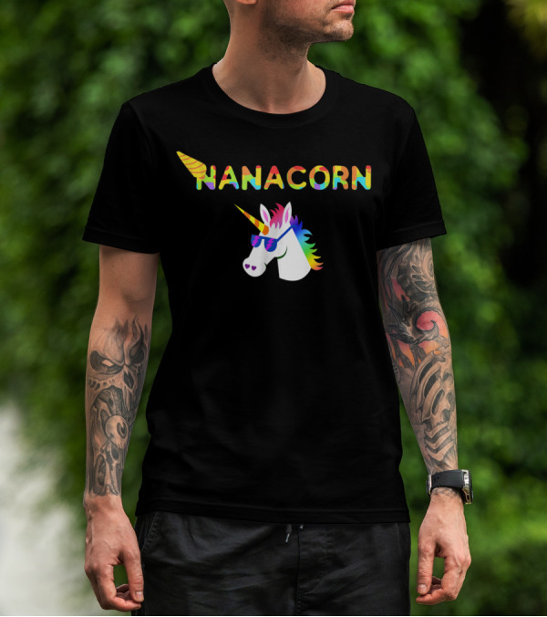 Nanacorn Rainbow Unicorn With Sunglasses Fun T-Shirt