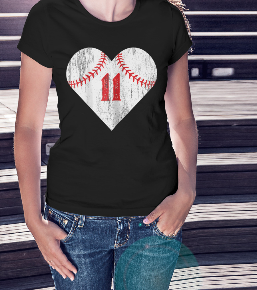 Number 11 Heart Baseball Softball T-Shirt