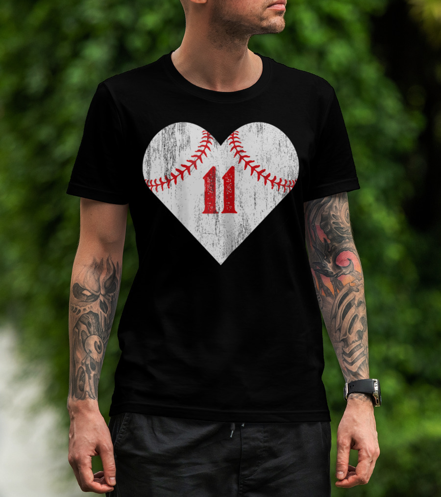 Number 11 Heart Baseball Softball T-Shirt