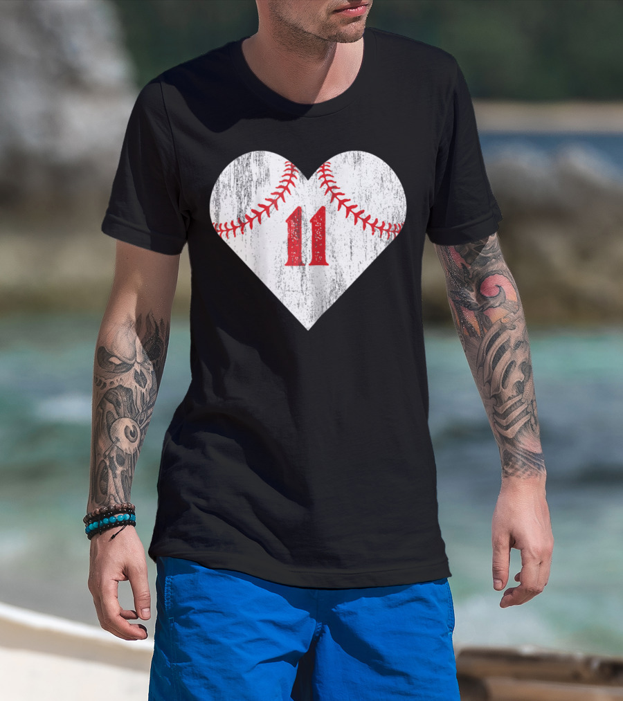 Number 11 Heart Baseball Softball T-Shirt