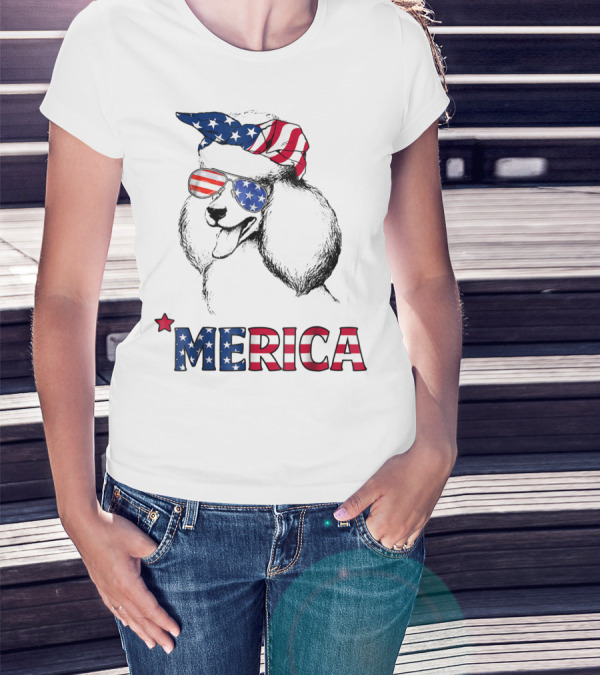 Poodle Mom USA Merica American Flag For 4th Of July T-Shirt