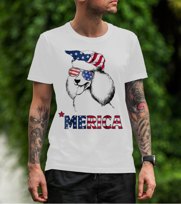 Poodle Mom USA Merica American Flag For 4th Of July T-Shirt
