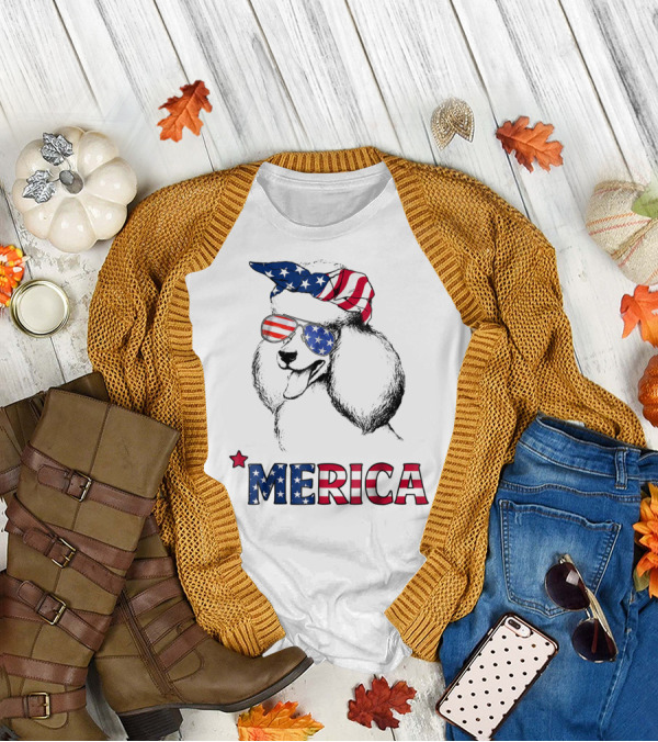 Poodle Mom USA Merica American Flag For 4th Of July T-Shirt