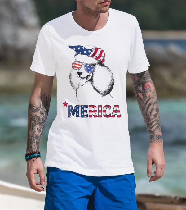 Poodle Mom USA Merica American Flag For 4th Of July T-Shirt