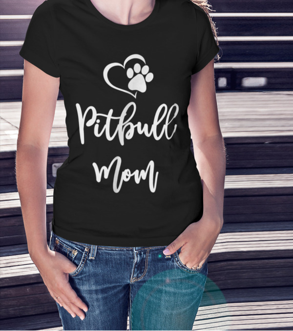 Pitbull Mom Paw Heart T-Shirt