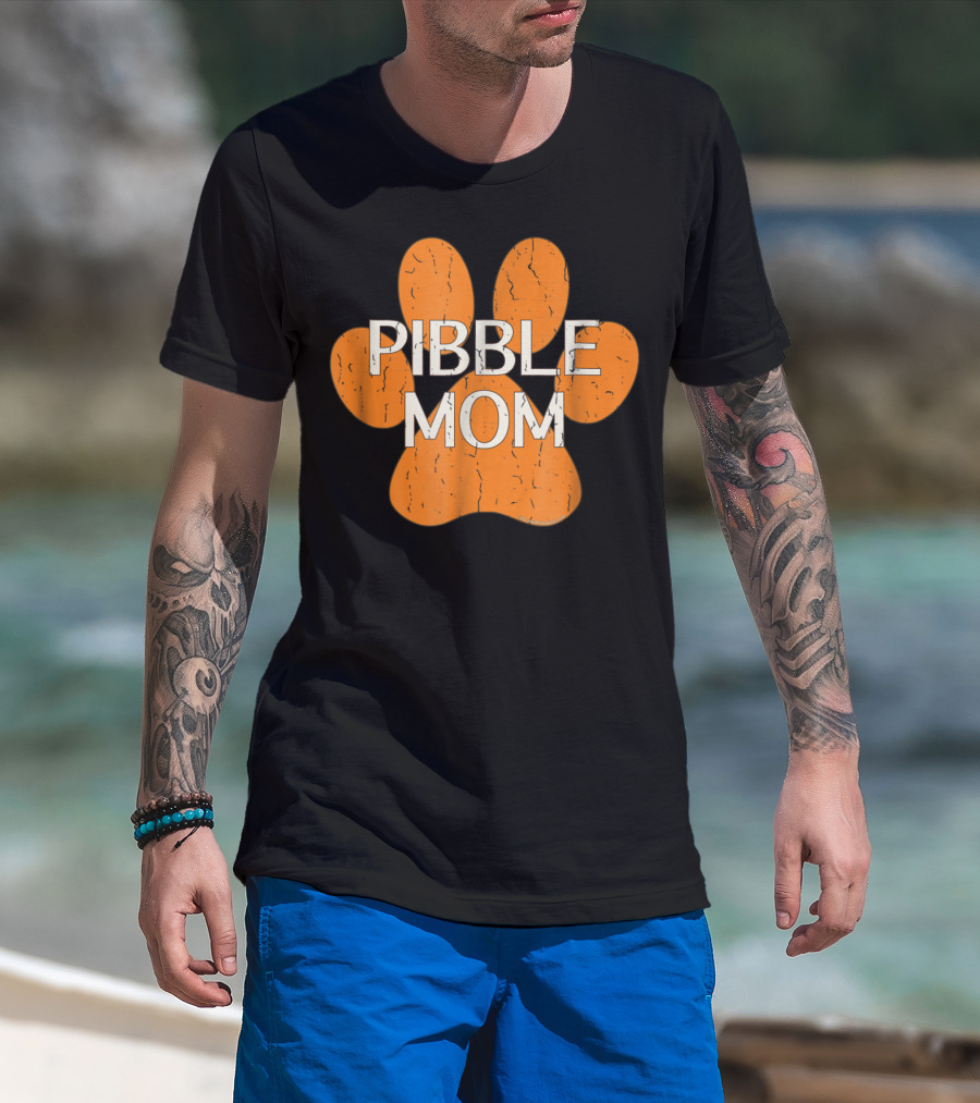 Pibble Mom Orange Dog Paw Print Distressed Pit Bull T-Shirt