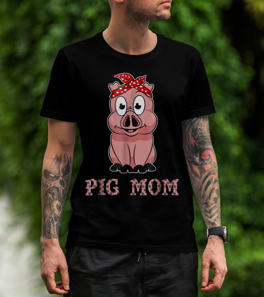 Pig Mom Bandana Cute For Girl And Women79 Whimsical Pig With Red Polka Dot Headband T-Shirt