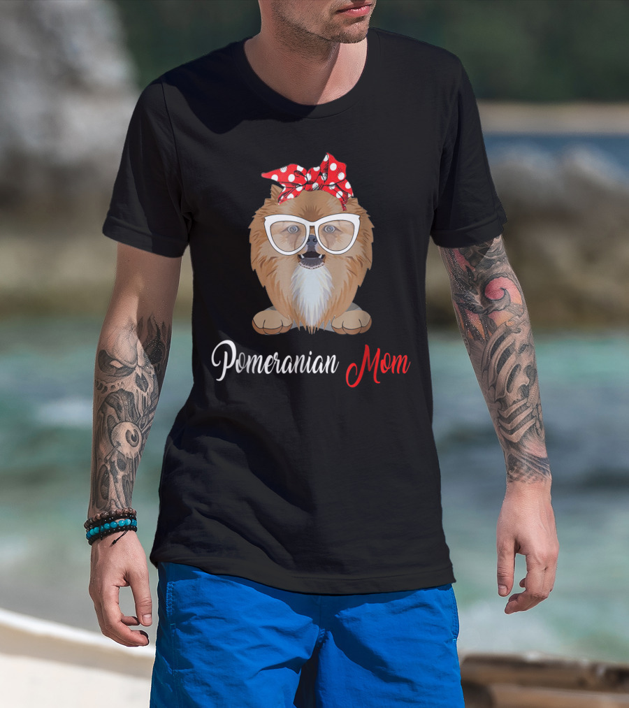 Pomeranian Mom With Polka Dot Bow And Glasses Fashion T-Shirt
