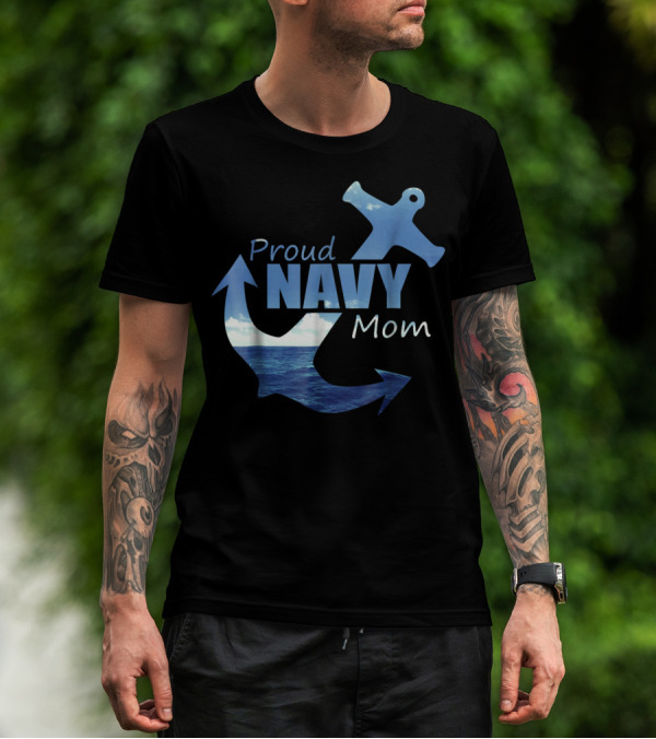 Proud Navy Mom Anchor Ocean T-Shirt