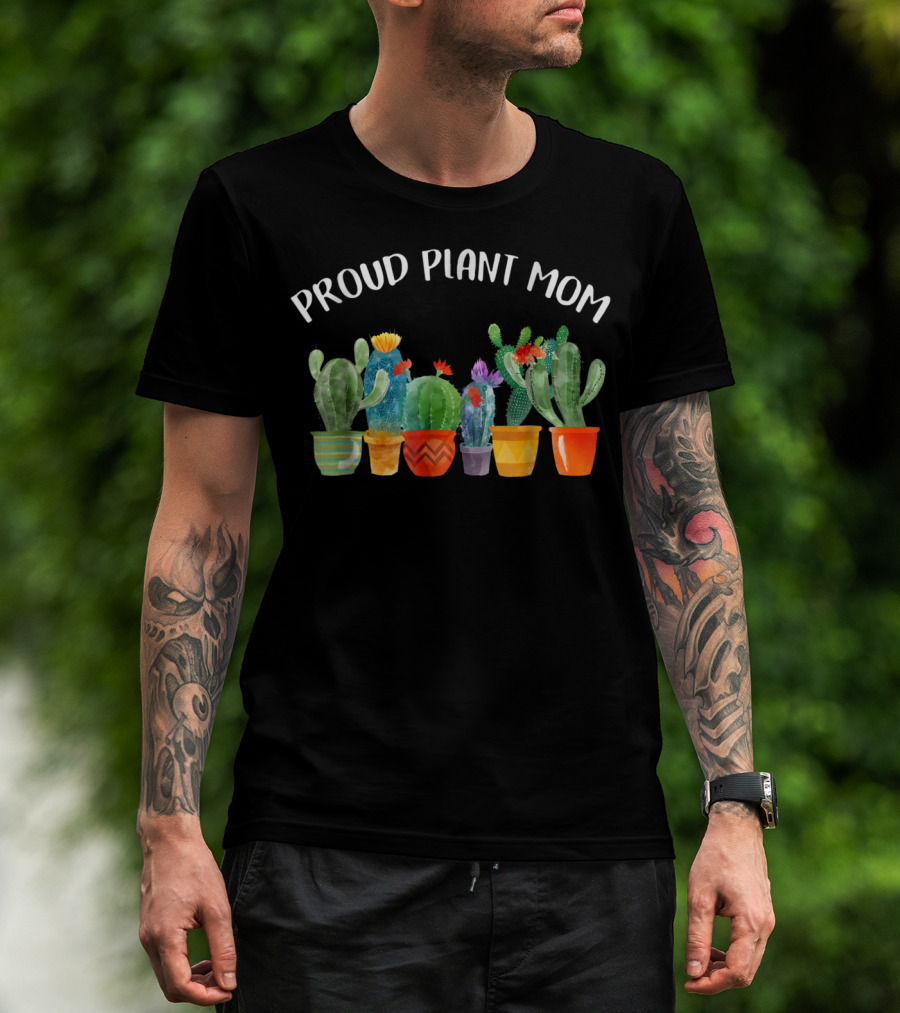 Proud Plant Mom Multicolored Cactus Collection T-Shirt
