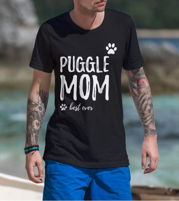 Puggle Mom Best Ever Dog Lover Paw Prints T-Shirt