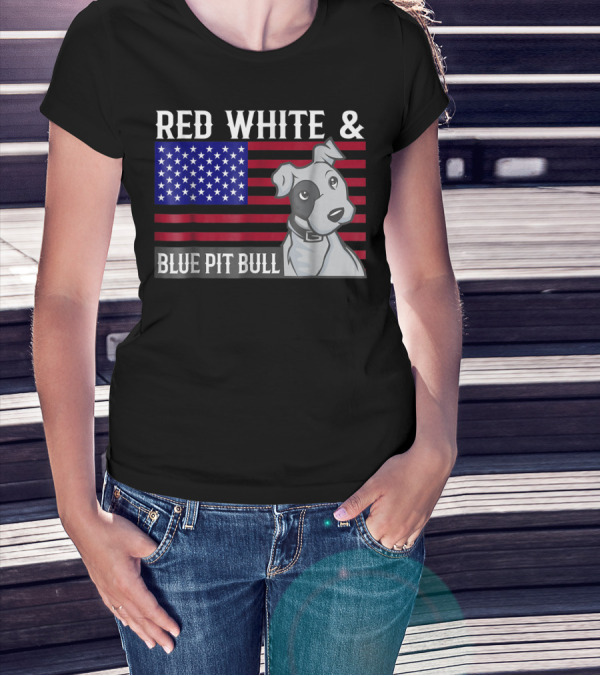 Red White Blue Pit Bull American Flag T-Shirt