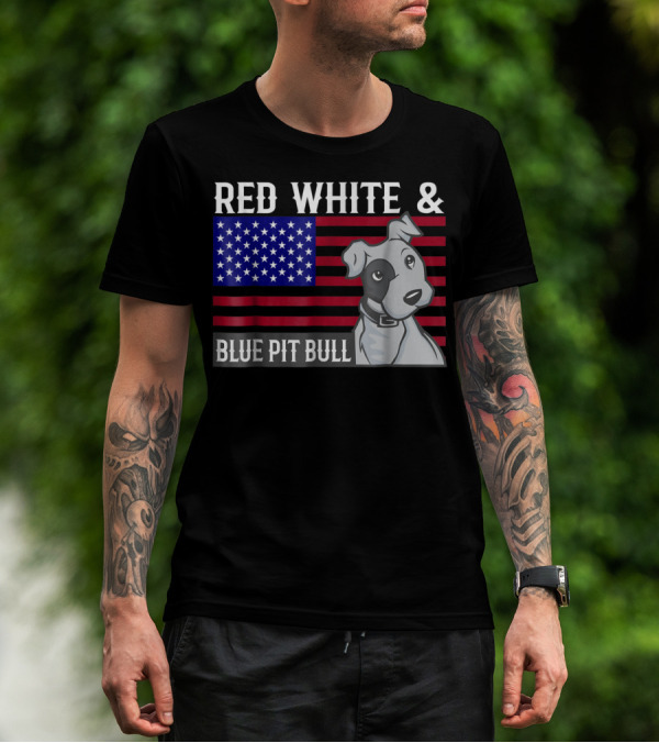 Red White Blue Pit Bull American Flag T-Shirt
