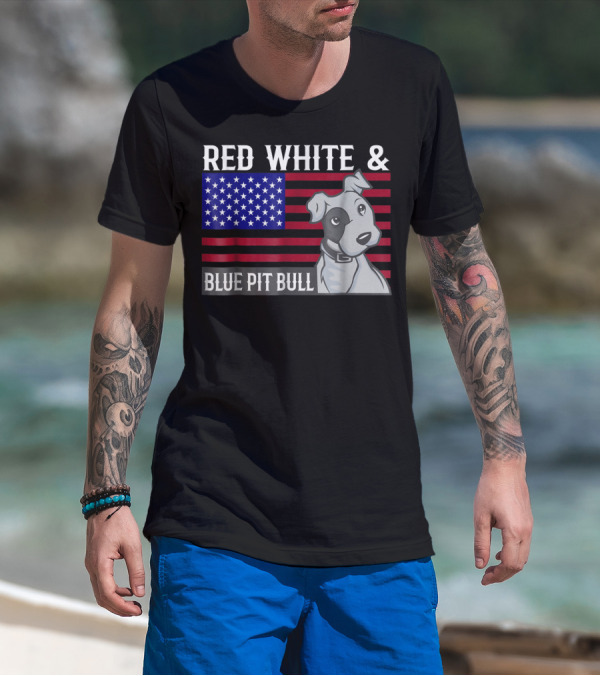 Red White Blue Pit Bull American Flag T-Shirt