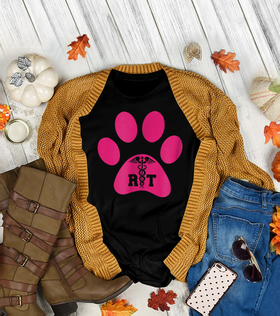 Respiratory Therapy Pink RT Caduceus Dog Paw T-Shirt
