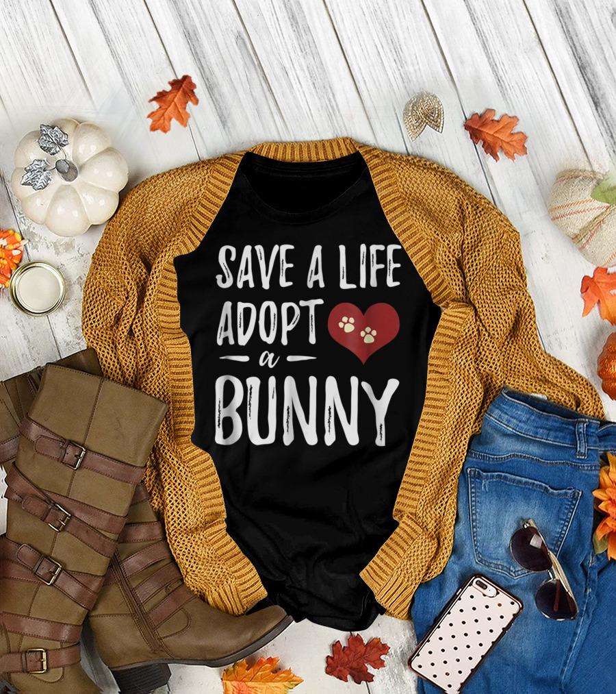 Save a Life Adopt a Bunny Heart Paw Prints T-Shirt