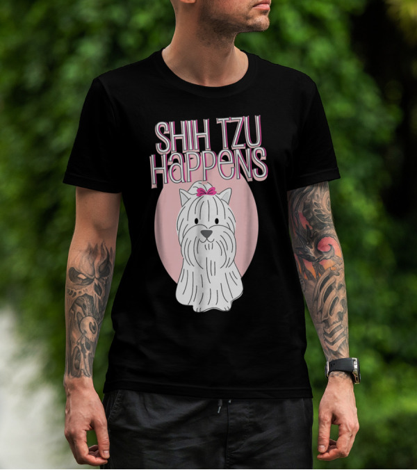 SHIH TZU HAPPENS DOG PINK BOW OVAL BACKGROUND T-Shirt