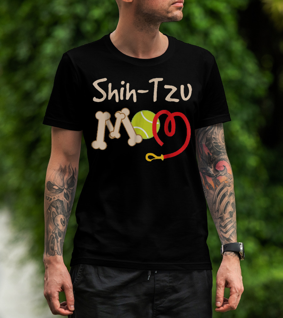Shih Tzu Mom Tennis Ball And Bone Leash T-Shirt