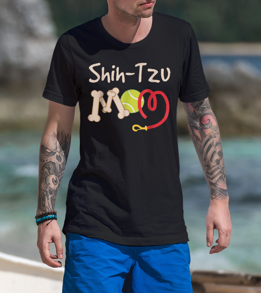 Shih Tzu Mom Tennis Ball And Bone Leash T-Shirt
