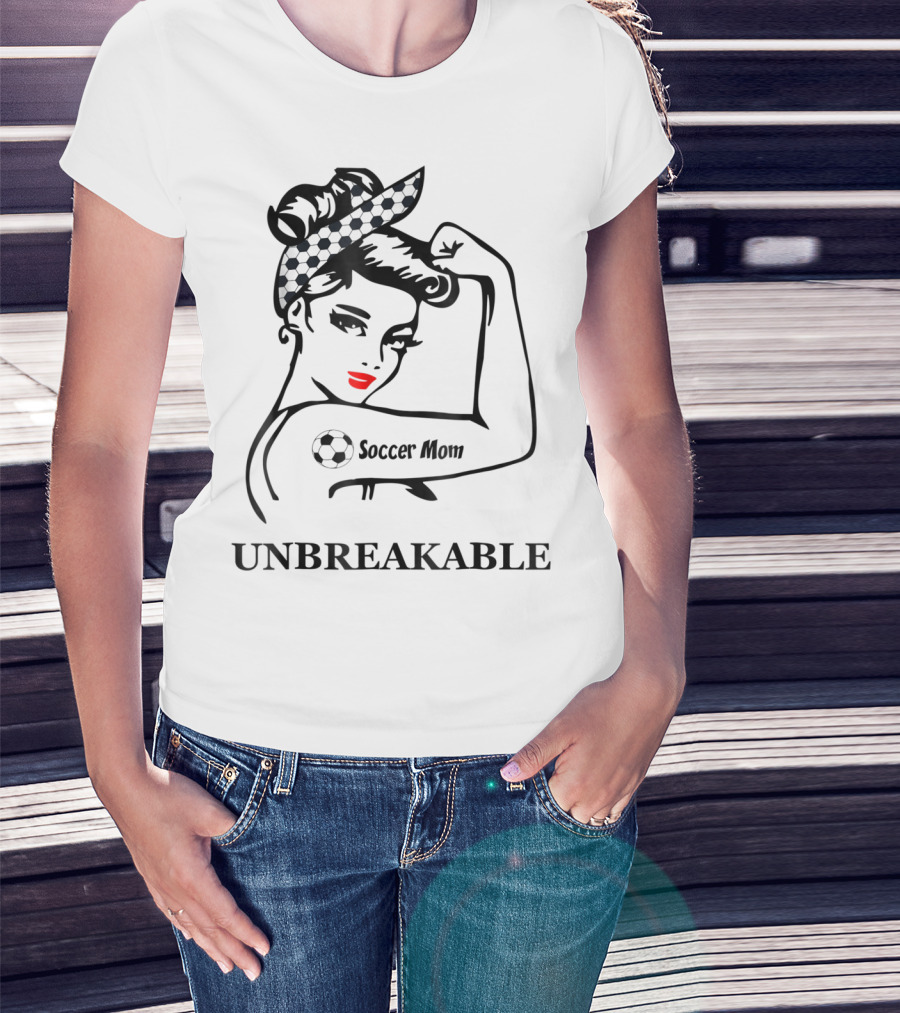 Unbreakable Soccer Mom With Soccer Ball Headscarf And Tattoo T-Shirt