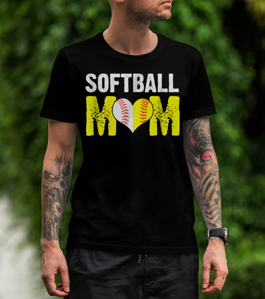 Softball Mom Heart Baseball T-Shirt