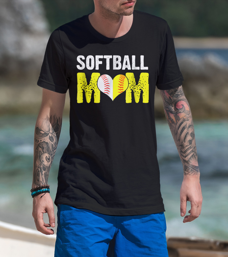 Softball Mom Heart Baseball T-Shirt