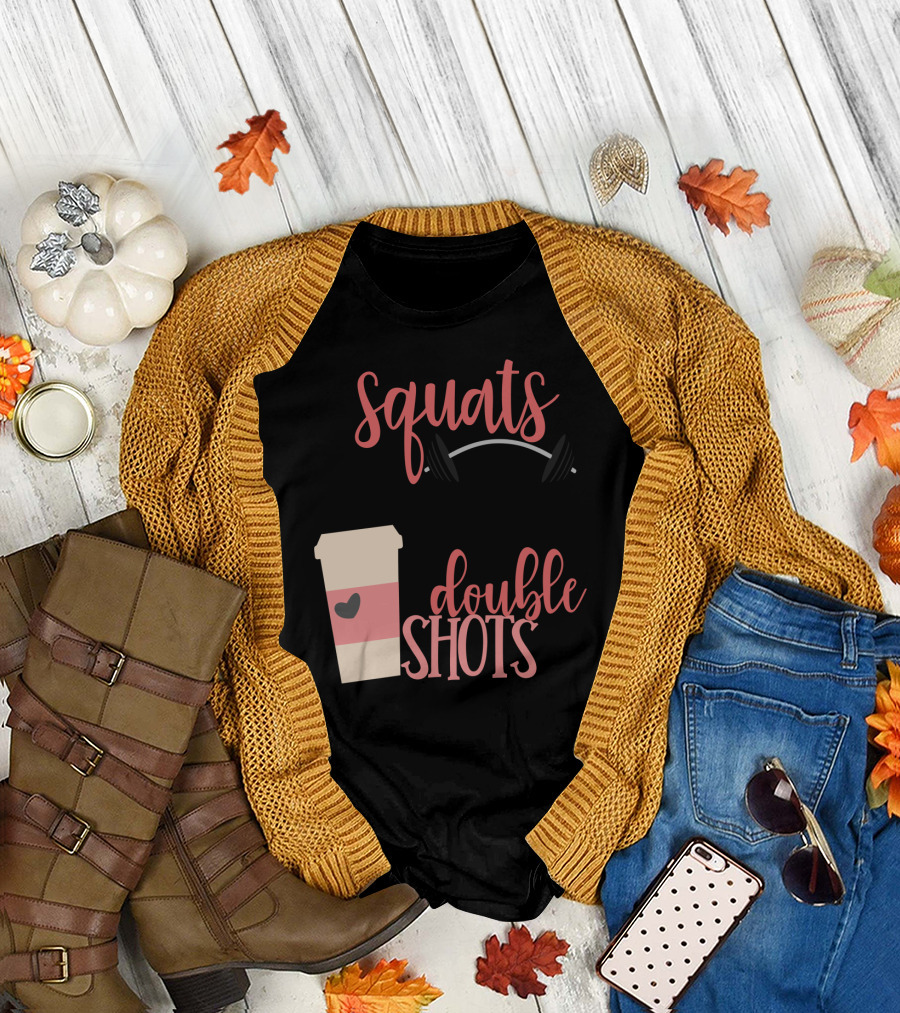 Squats Top Knots Double Shots Coffee Gym Mom Espresso T-Shirt