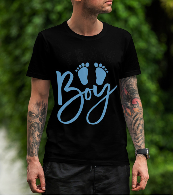 Team Boy Cute Dad Brother Gender Reveal Party Baby Feet T-Shirt