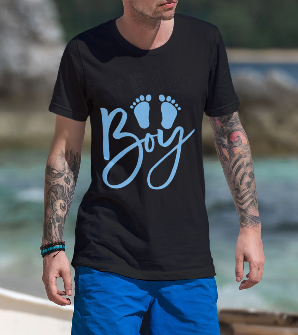 Team Boy Cute Dad Brother Gender Reveal Party Baby Feet T-Shirt