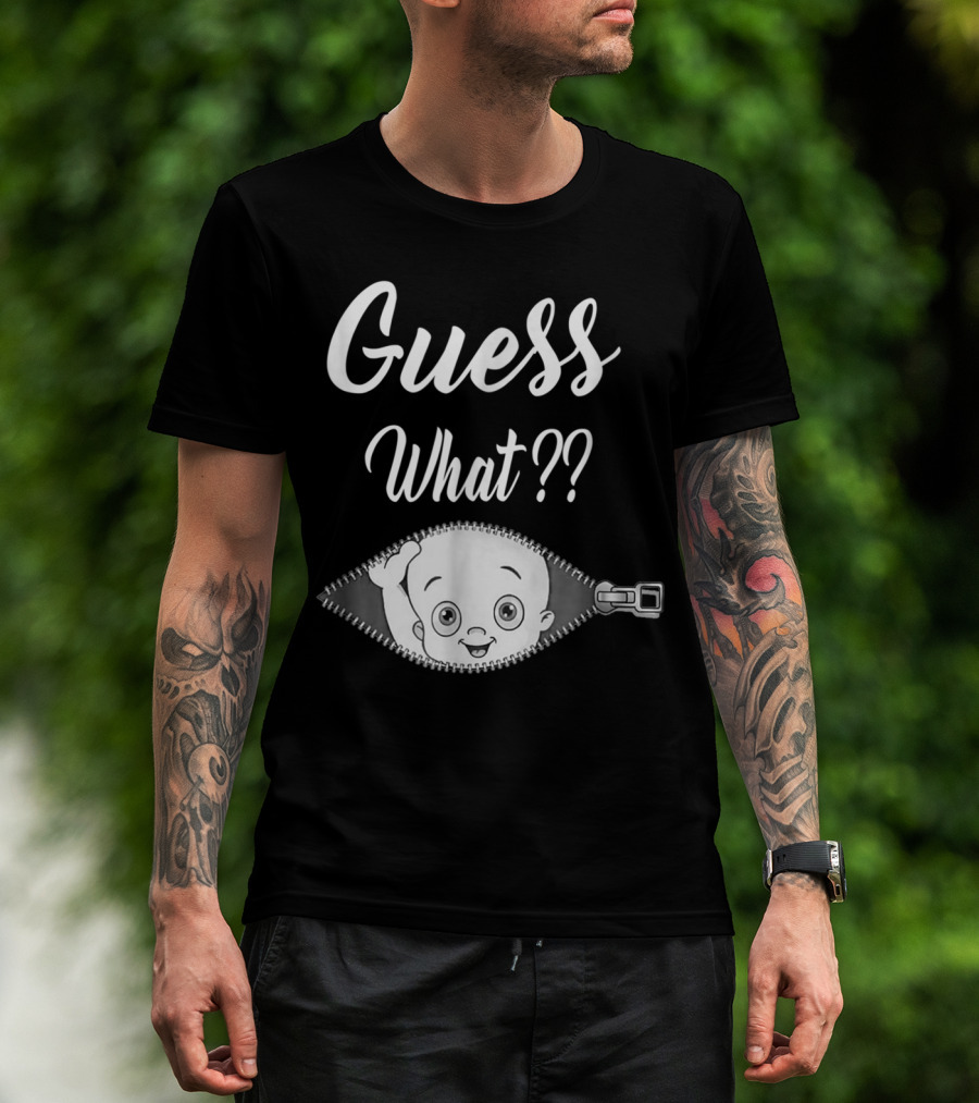 Guess What Pregnancy Announcement Expectant Mom Tee Zipper Baby Reveal T-Shirt