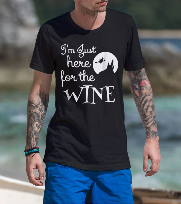 I'm Just Here For The Wine Halloween Funny Mom Tees Women Witches Moon T-Shirt