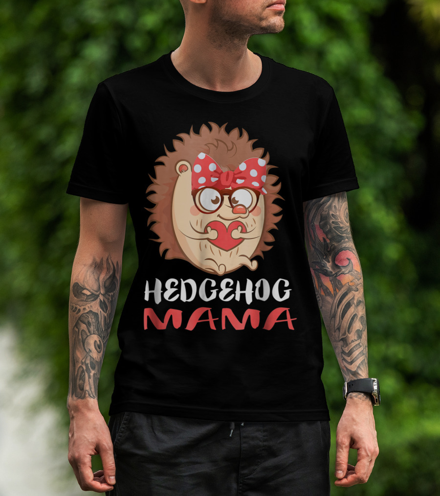Hedgehog Mama Pet Lover Owner Mom With Glasses And Polka Dot Bow T-Shirt