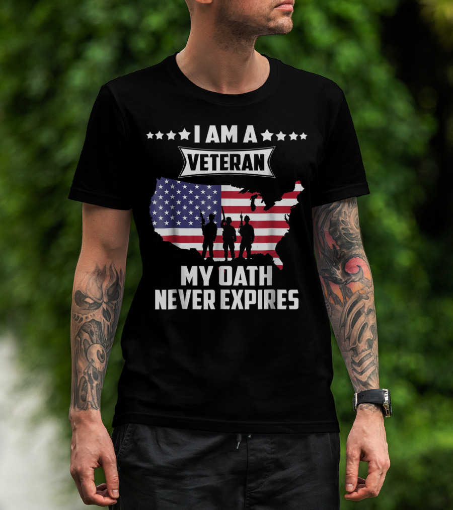 I Am A Veteran My Oath Never Expires USA Map Flag T-Shirt