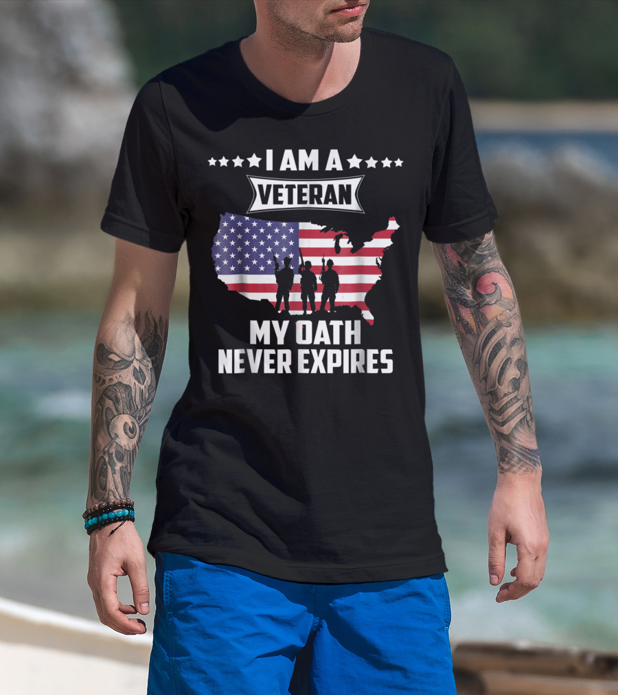 I Am A Veteran My Oath Never Expires USA Map Flag T-Shirt