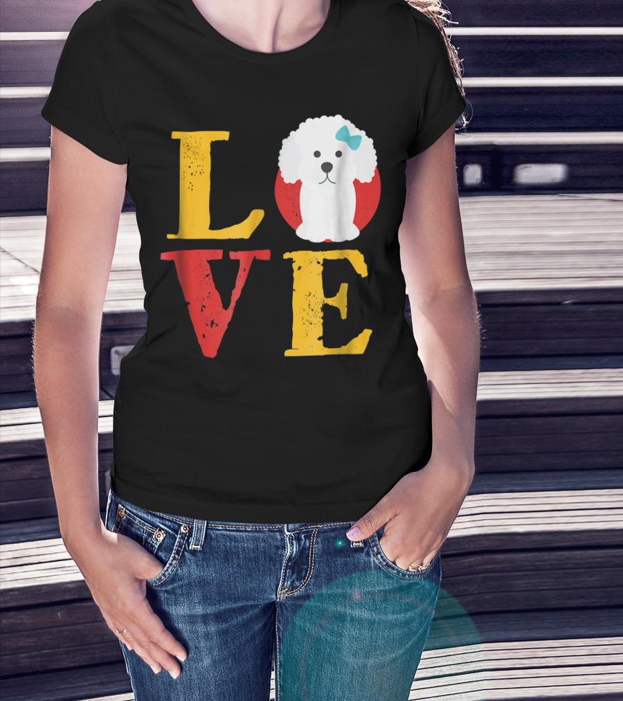 LOVE Bichon Frise Puppy With Blue Bow T-Shirt